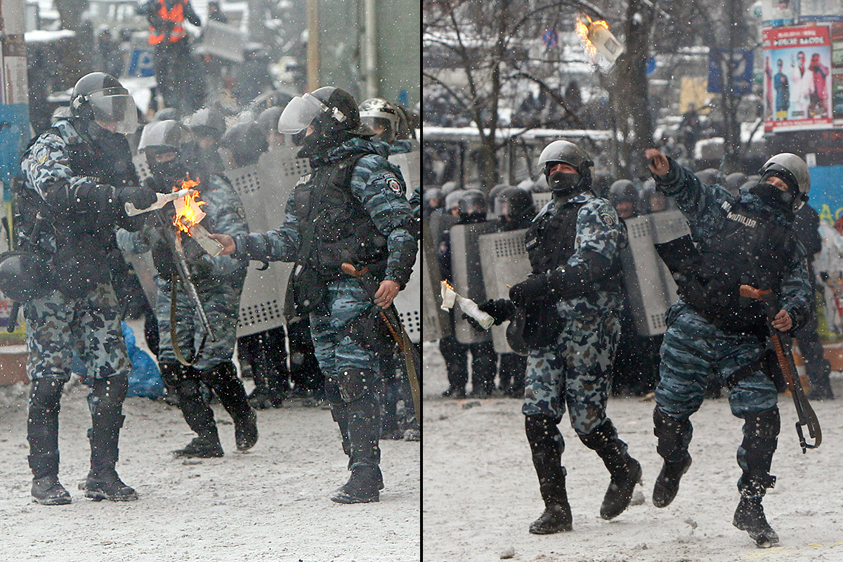 police-throw-petrol-bomb-ukraine