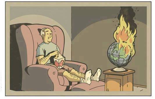 man watching world burn like it was a tv