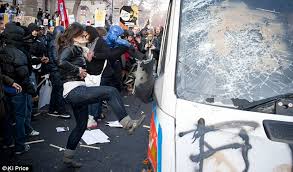 woman kicking cop van